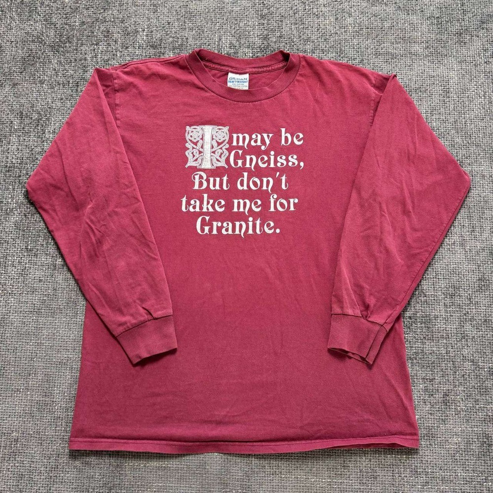 Gildan Graphic Long Sleeve Shirt Mens XL Maroon Take Me For Granite 90s Vtg